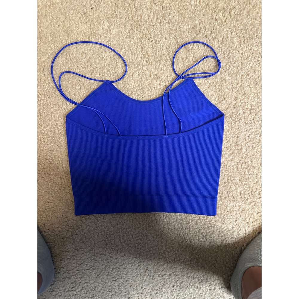 Zenana Phoebe Double Strap Brami‎ Bright Blue Ribbed Seamless Crop Top NT-6023AB